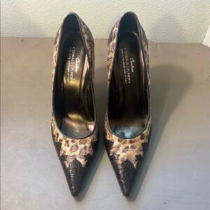 Donald J. Pliner Brown Leather Patterned Heels